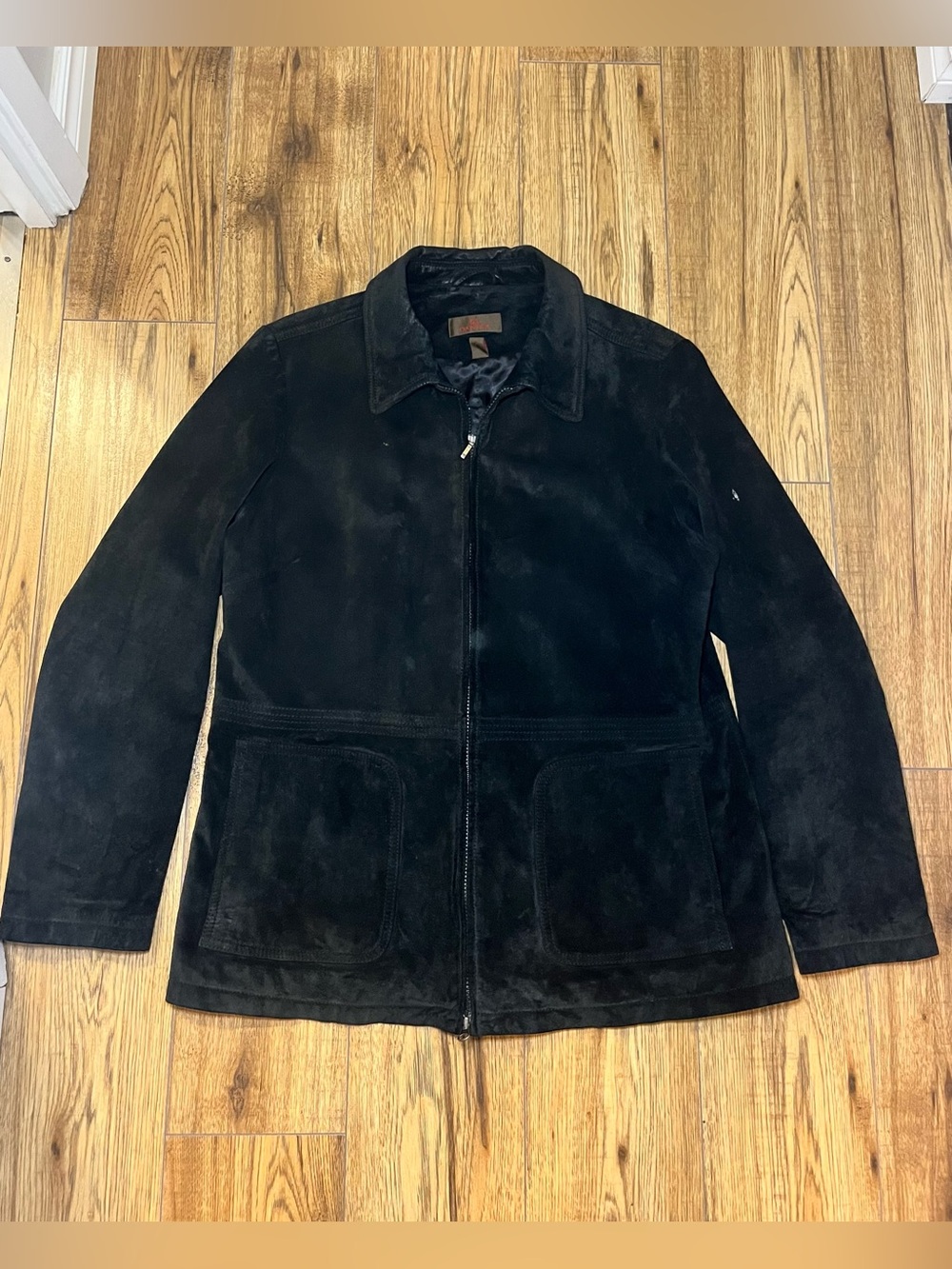 Vintage Danier Black Genuine Suede Leather Jacket XL 90s Y2K Zip Coat